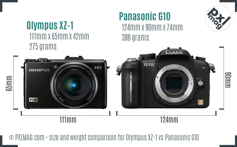 Olympus XZ-1 vs Panasonic G10 size comparison