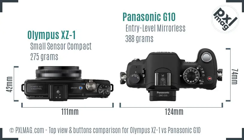 Olympus XZ-1 vs Panasonic G10 top view buttons comparison