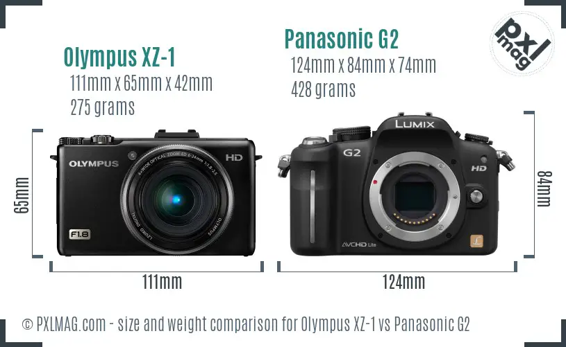 Olympus XZ-1 vs Panasonic G2 size comparison Olympus XZ-1 vs Panasonic G2 size comparison