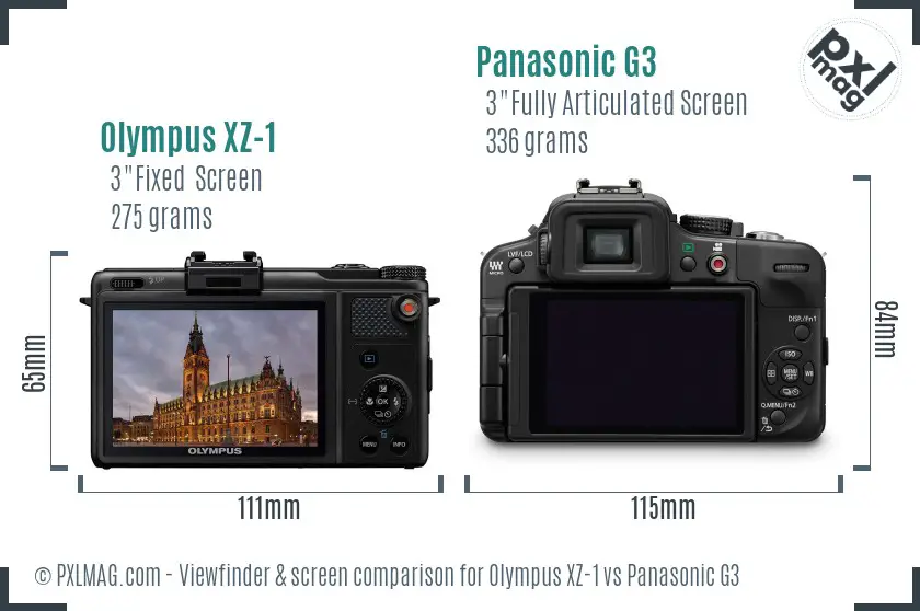 Olympus XZ-1 vs Panasonic G3 Screen and Viewfinder comparison