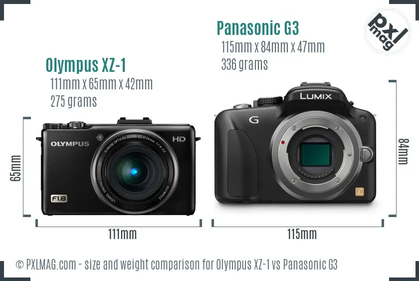 Olympus XZ-1 vs Panasonic G3 size comparison