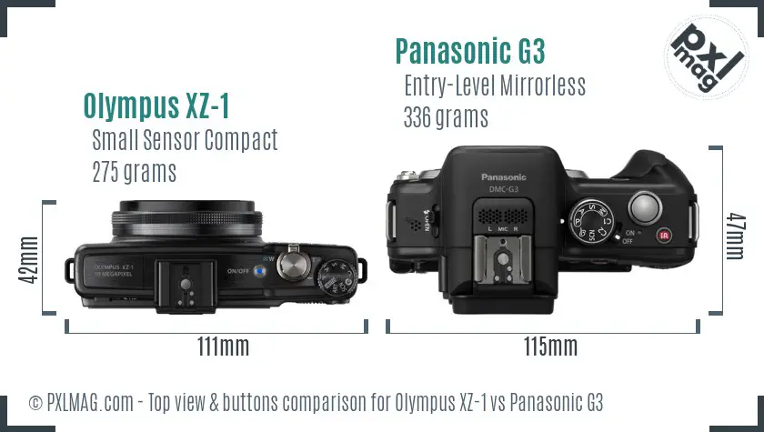 Olympus XZ-1 vs Panasonic G3 top view buttons comparison