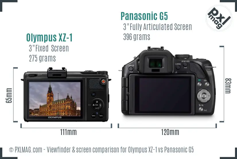 Olympus XZ-1 vs Panasonic G5 Screen and Viewfinder comparison