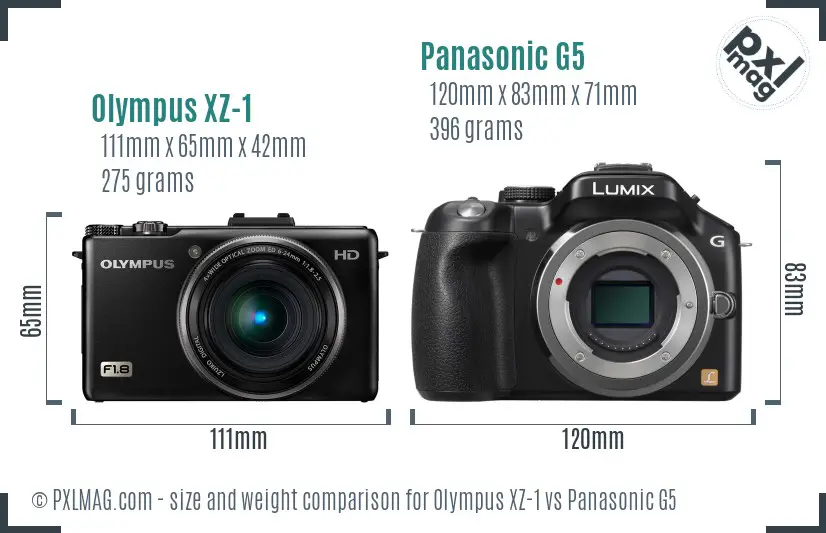 Olympus XZ-1 vs Panasonic G5 size comparison