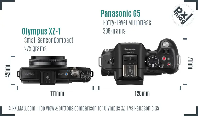 Olympus XZ-1 vs Panasonic G5 top view buttons comparison