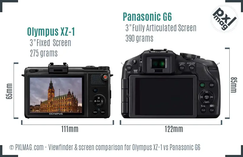 Olympus XZ-1 vs Panasonic G6 Screen and Viewfinder comparison