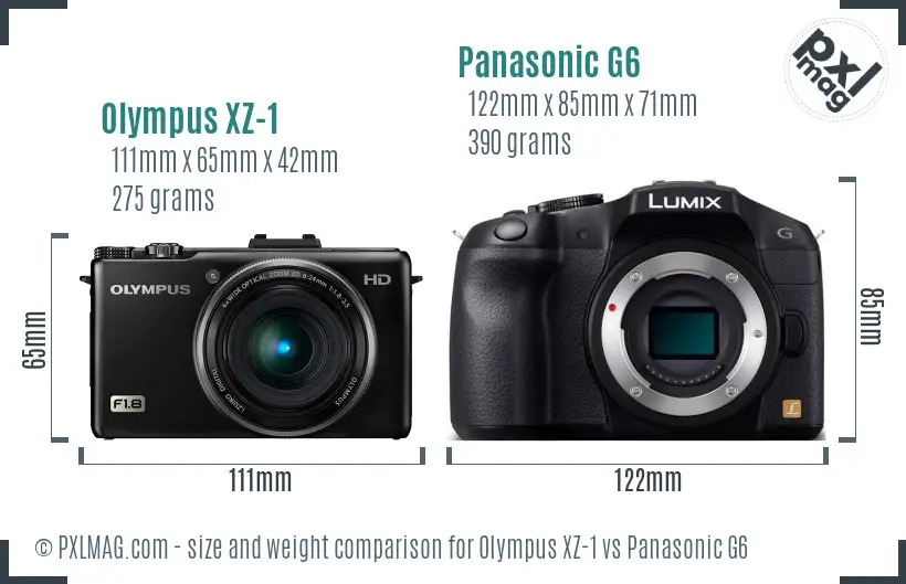 Olympus XZ-1 vs Panasonic G6 size comparison