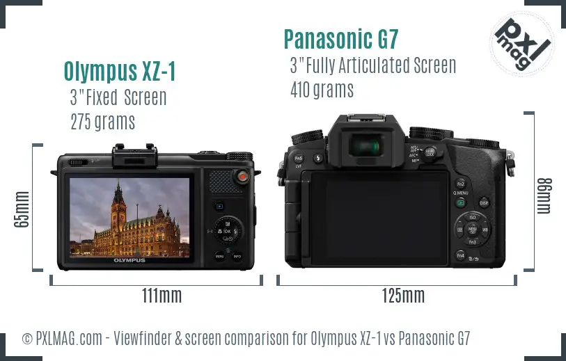 Olympus XZ-1 vs Panasonic G7 Screen and Viewfinder comparison