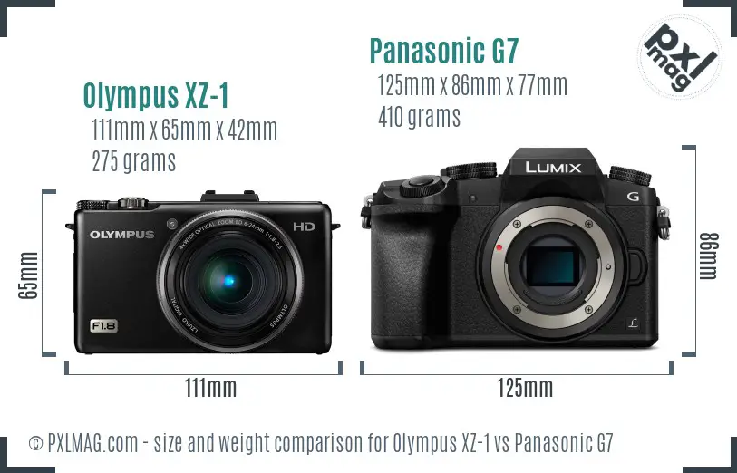 Olympus XZ-1 vs Panasonic G7 size comparison