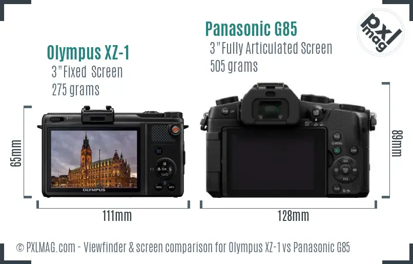 Olympus XZ-1 vs Panasonic G85 Screen and Viewfinder comparison