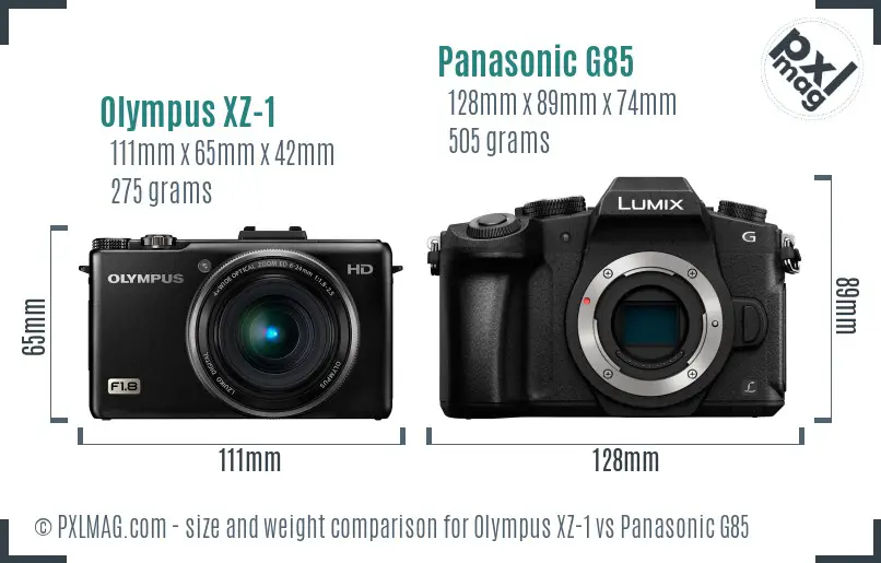 Olympus XZ-1 vs Panasonic G85 size comparison