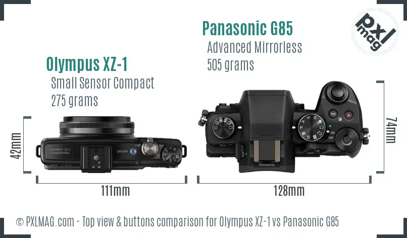 Olympus XZ-1 vs Panasonic G85 top view buttons comparison