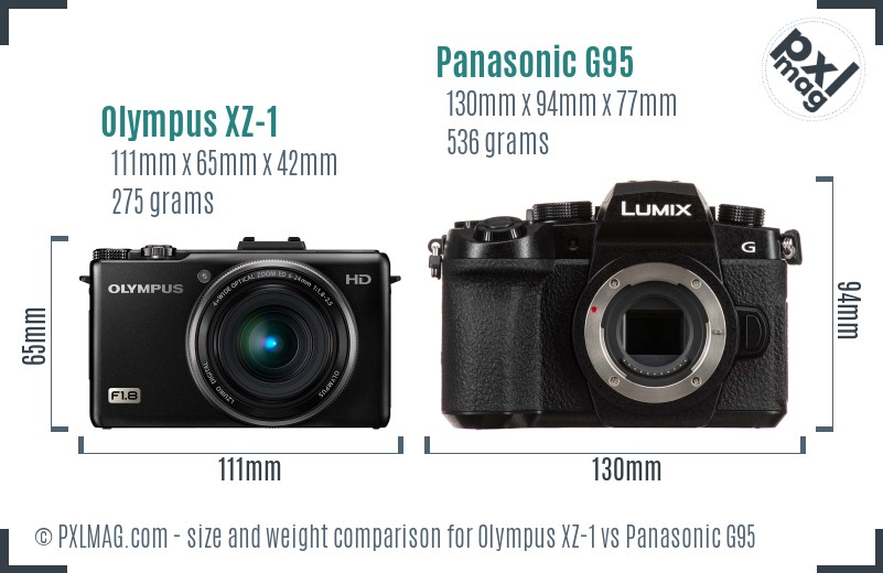 Olympus XZ-1 vs Panasonic G95 size comparison