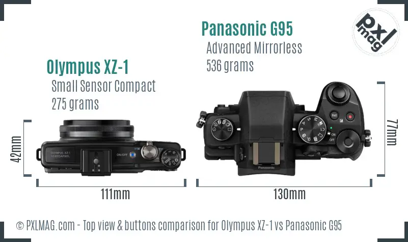 Olympus XZ-1 vs Panasonic G95 top view buttons comparison