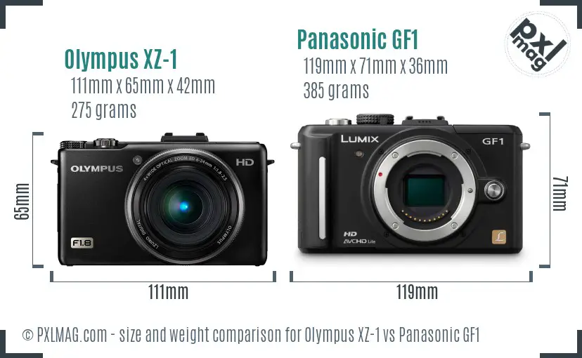 Olympus XZ-1 vs Panasonic GF1 size comparison