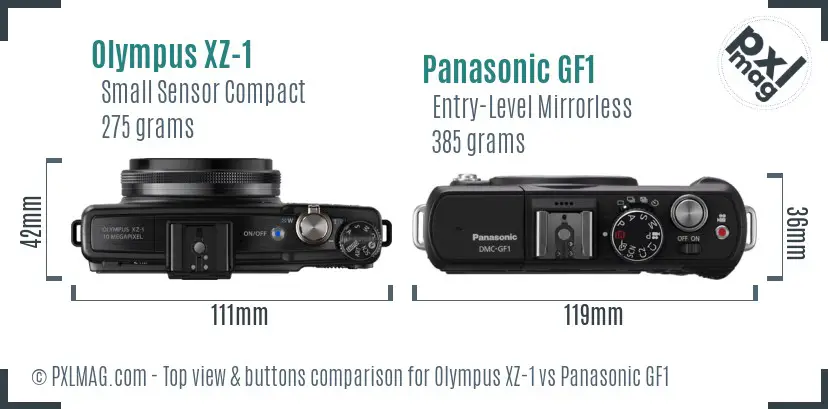 Olympus XZ-1 vs Panasonic GF1 top view buttons comparison