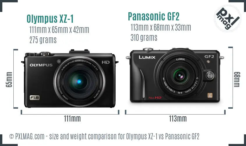 Olympus XZ-1 vs Panasonic GF2 size comparison Olympus XZ-1 vs Panasonic GF2 size comparison