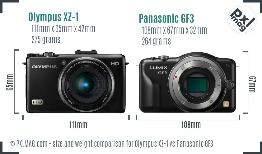 Olympus XZ-1 vs Panasonic GF3 size comparison