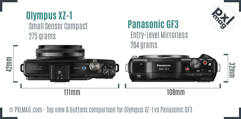 Olympus XZ-1 vs Panasonic GF3 top view buttons comparison