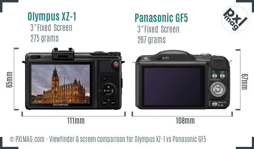 Olympus XZ-1 vs Panasonic GF5 Screen and Viewfinder comparison