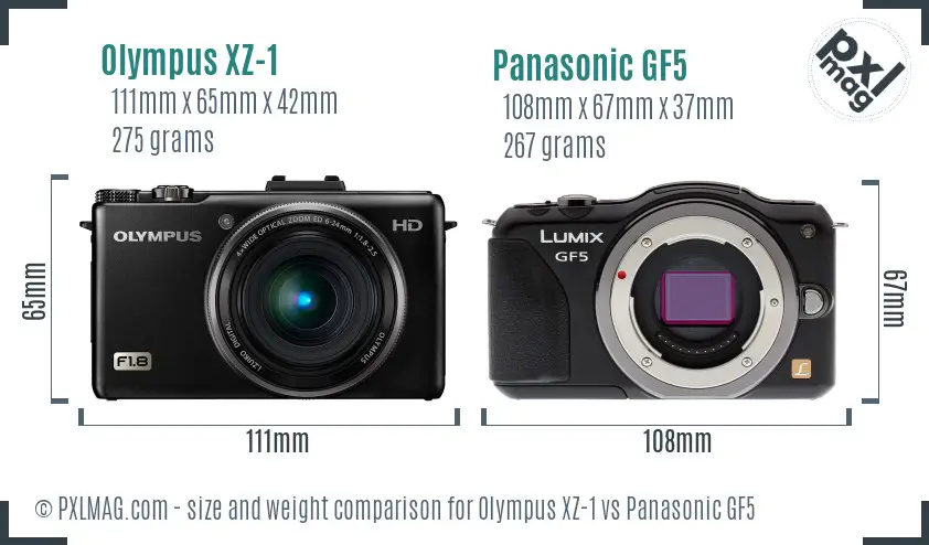 Olympus XZ-1 vs Panasonic GF5 size comparison