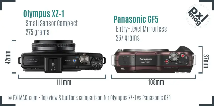 Olympus XZ-1 vs Panasonic GF5 top view buttons comparison