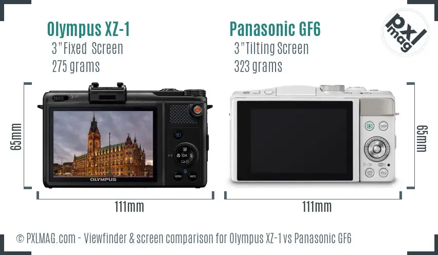 Olympus XZ-1 vs Panasonic GF6 Screen and Viewfinder comparison