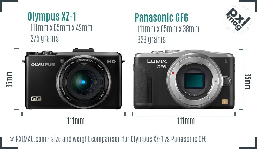 Olympus XZ-1 vs Panasonic GF6 size comparison