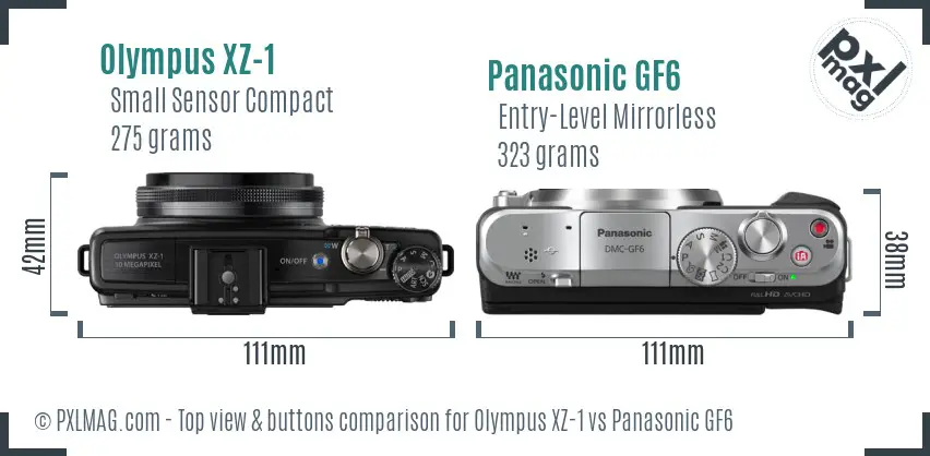 Olympus XZ-1 vs Panasonic GF6 top view buttons comparison