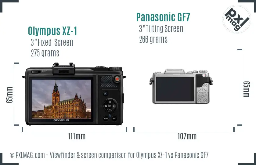 Olympus XZ-1 vs Panasonic GF7 Screen and Viewfinder comparison