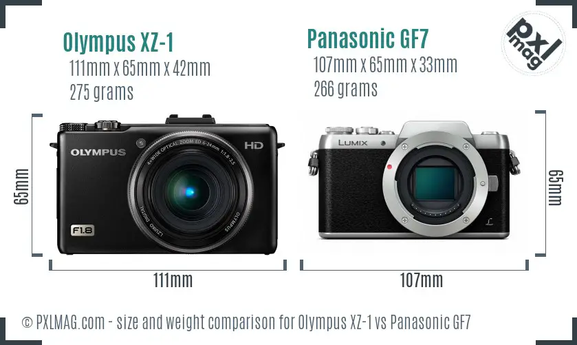 Olympus XZ-1 vs Panasonic GF7 size comparison