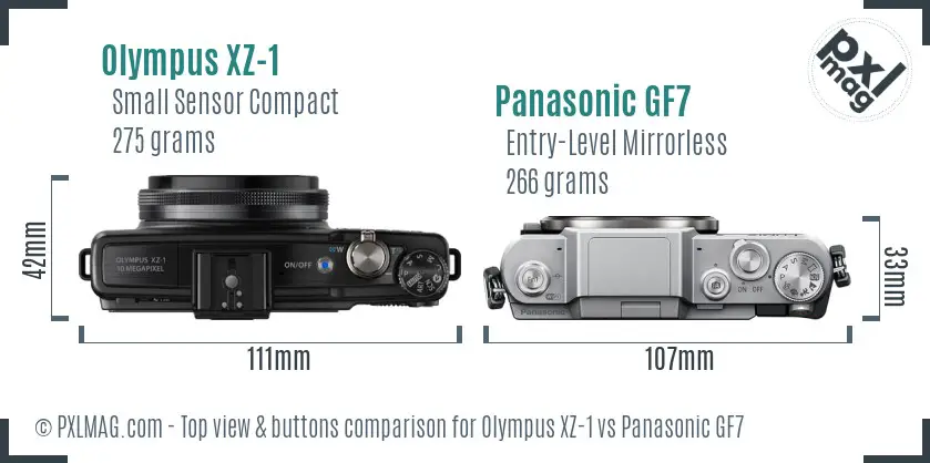 Olympus XZ-1 vs Panasonic GF7 top view buttons comparison