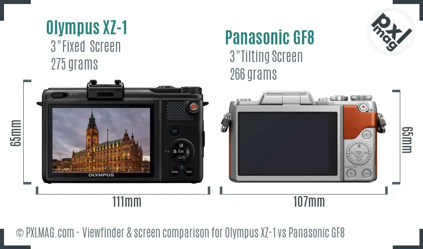 Olympus XZ-1 vs Panasonic GF8 Screen and Viewfinder comparison