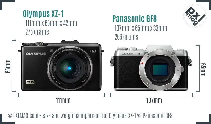 Olympus XZ-1 vs Panasonic GF8 size comparison