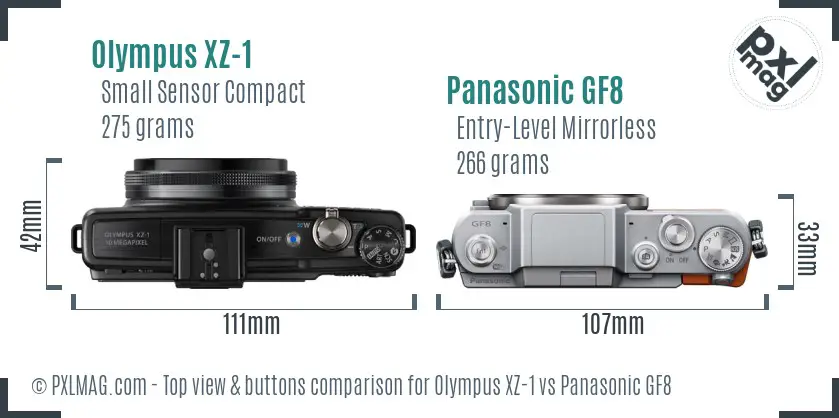 Olympus XZ-1 vs Panasonic GF8 top view buttons comparison