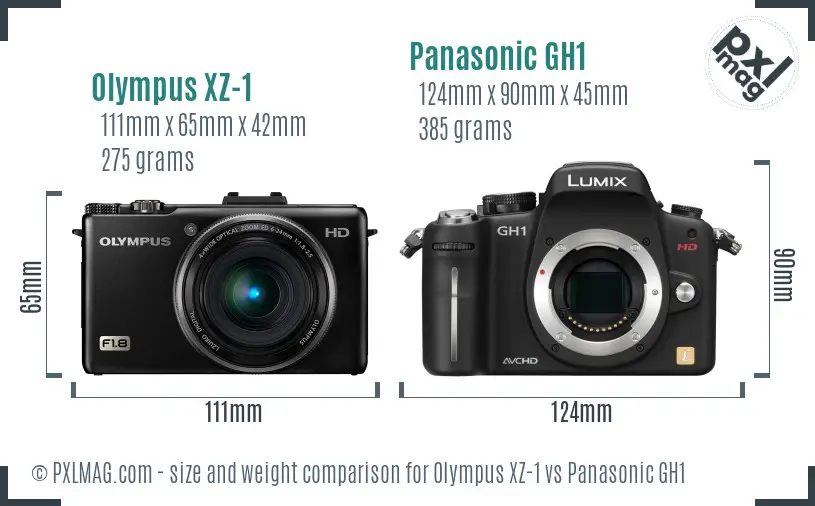 Olympus XZ-1 vs Panasonic GH1 size comparison