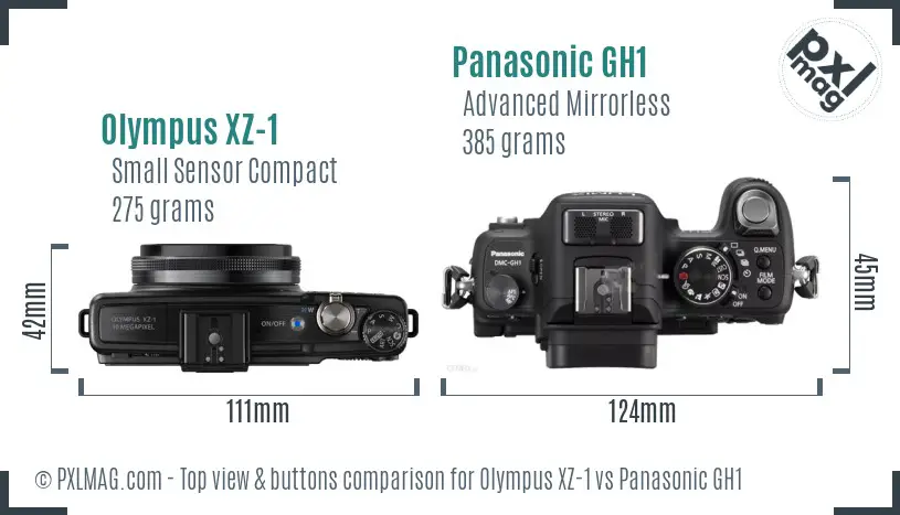 Olympus XZ-1 vs Panasonic GH1 top view buttons comparison