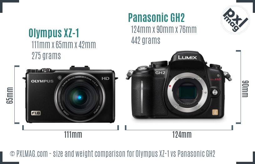 Olympus XZ-1 vs Panasonic GH2 size comparison