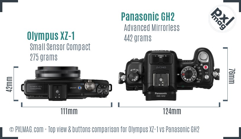 Olympus XZ-1 vs Panasonic GH2 top view buttons comparison