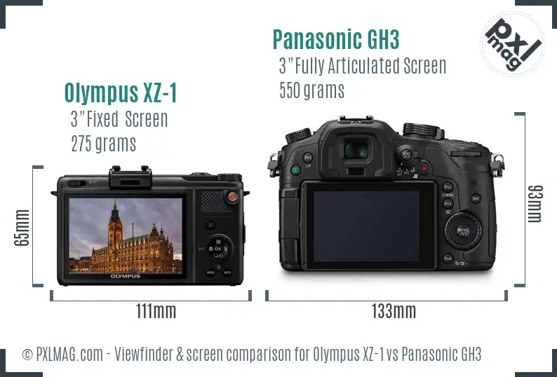 Olympus XZ-1 vs Panasonic GH3 Screen and Viewfinder comparison