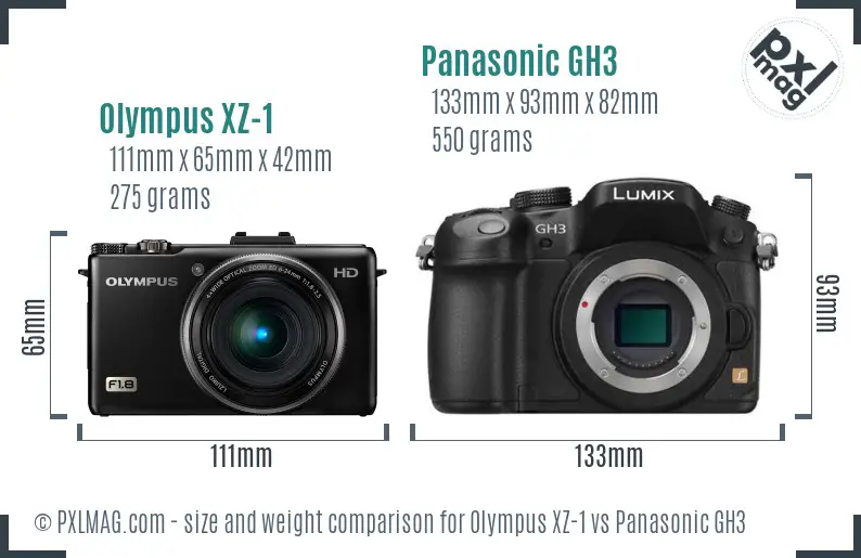 Olympus XZ-1 vs Panasonic GH3 size comparison