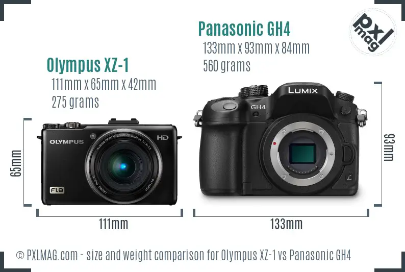 Olympus XZ-1 vs Panasonic GH4 size comparison
