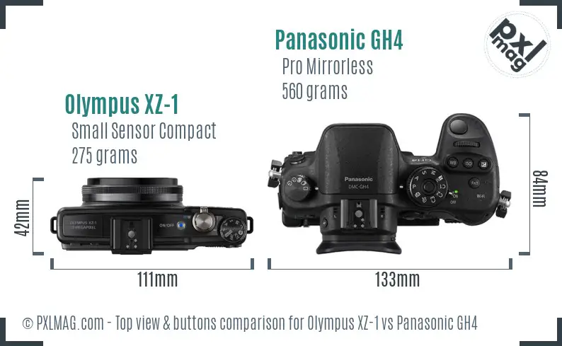 Olympus XZ-1 vs Panasonic GH4 top view buttons comparison
