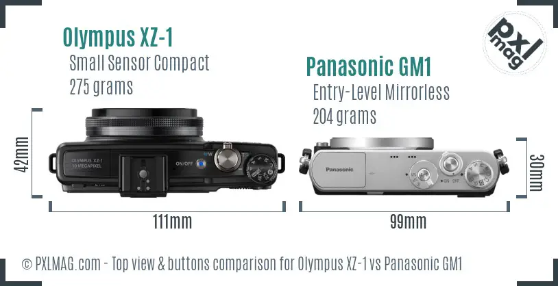 Olympus XZ-1 vs Panasonic GM1 top view buttons comparison