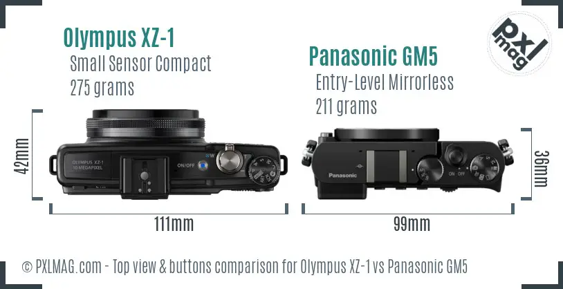 Olympus XZ-1 vs Panasonic GM5 top view buttons comparison Olympus XZ-1 vs Panasonic GM5 top view buttons comparison