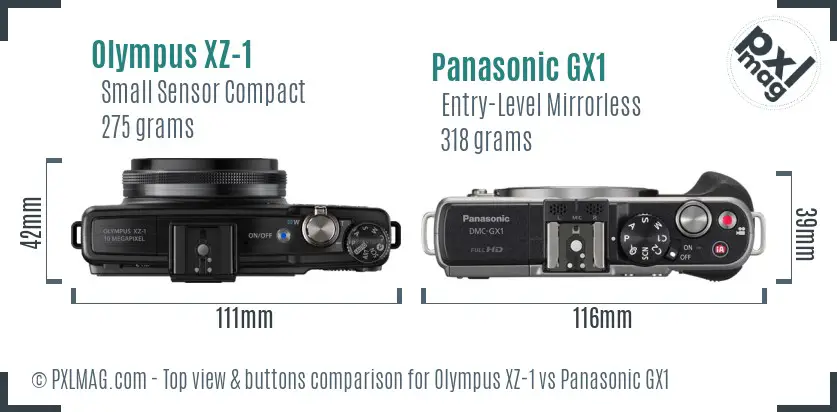 Olympus XZ-1 vs Panasonic GX1 top view buttons comparison Olympus XZ-1 vs Panasonic GX1 top view buttons comparison