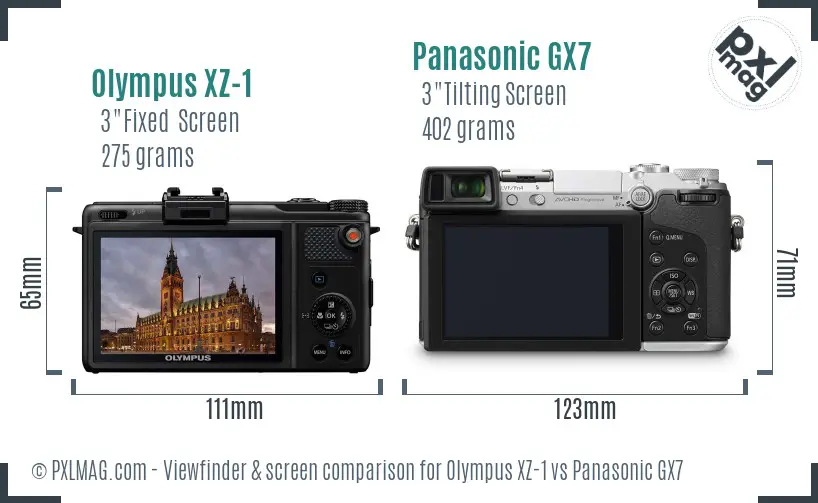 Olympus XZ-1 vs Panasonic GX7 Screen and Viewfinder comparison