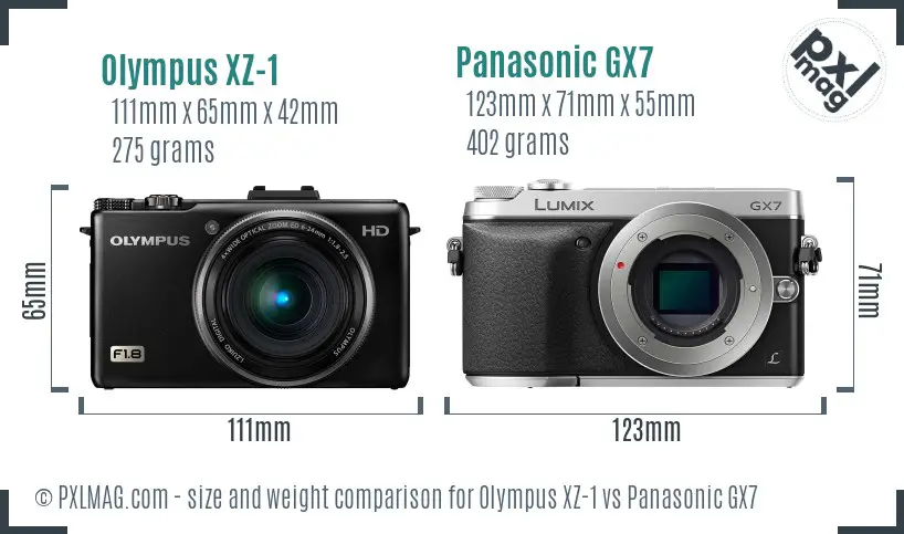 Olympus XZ-1 vs Panasonic GX7 size comparison Olympus XZ-1 vs Panasonic GX7 size comparison