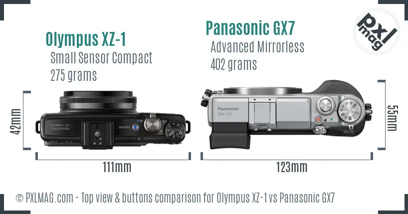 Olympus XZ-1 vs Panasonic GX7 top view buttons comparison