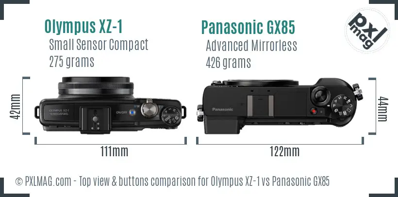 Olympus XZ-1 vs Panasonic GX85 top view buttons comparison